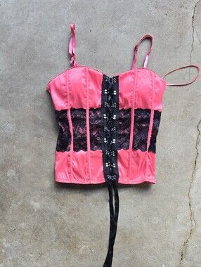 VTG Y2k Corset Top Women's Size L Scene Punk Pink Black Emo Goth